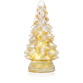 Red Co. 9.75” Light-Up Glass Christmas Tree Tabletop Display Figurine with LED Lights, Mercury Gold