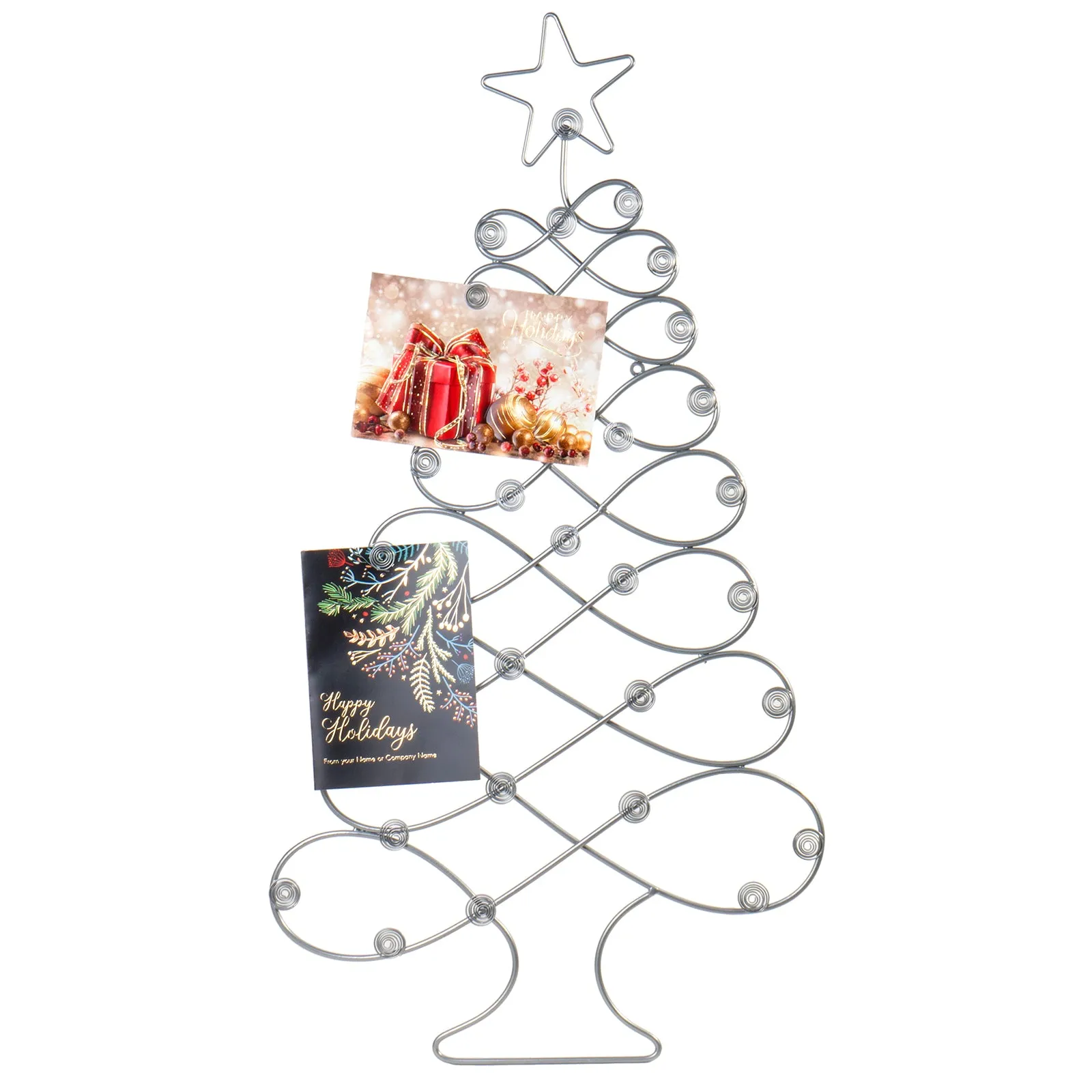 Red Co. Christmas Tree Card Holder Wall Mounted Decorative Rack in Silver Finish - 34" H