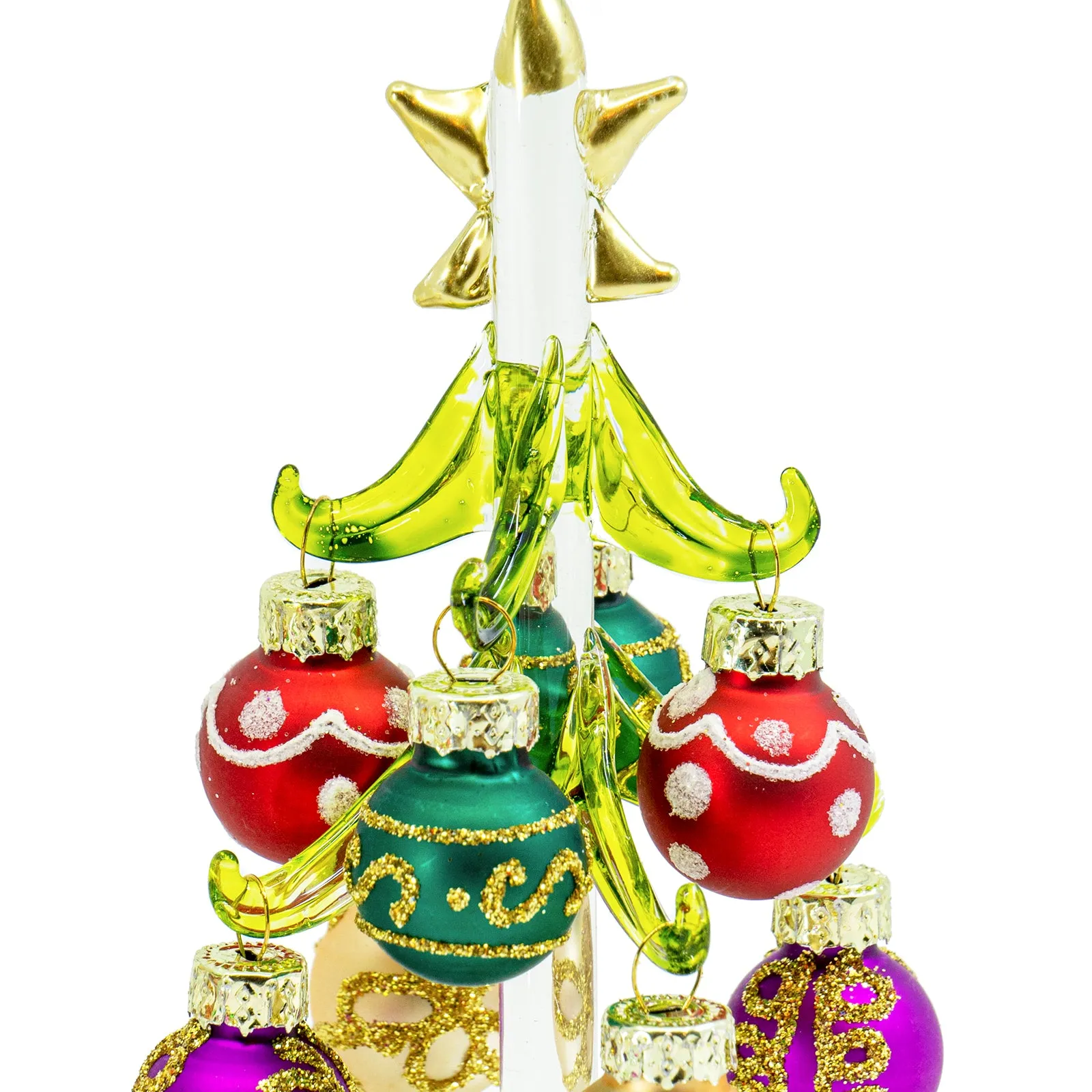 Red Co. Glass Christmas Tree Tabletop Display Decoration with Assorted Ball Ornaments, Holiday Season Decor, 5 Inches, Set of 3