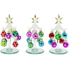 Red Co. Glass Christmas Tree Tabletop Display Decoration with Assorted Ball Ornaments, Holiday Season Decor, 5 Inches, Set of 3