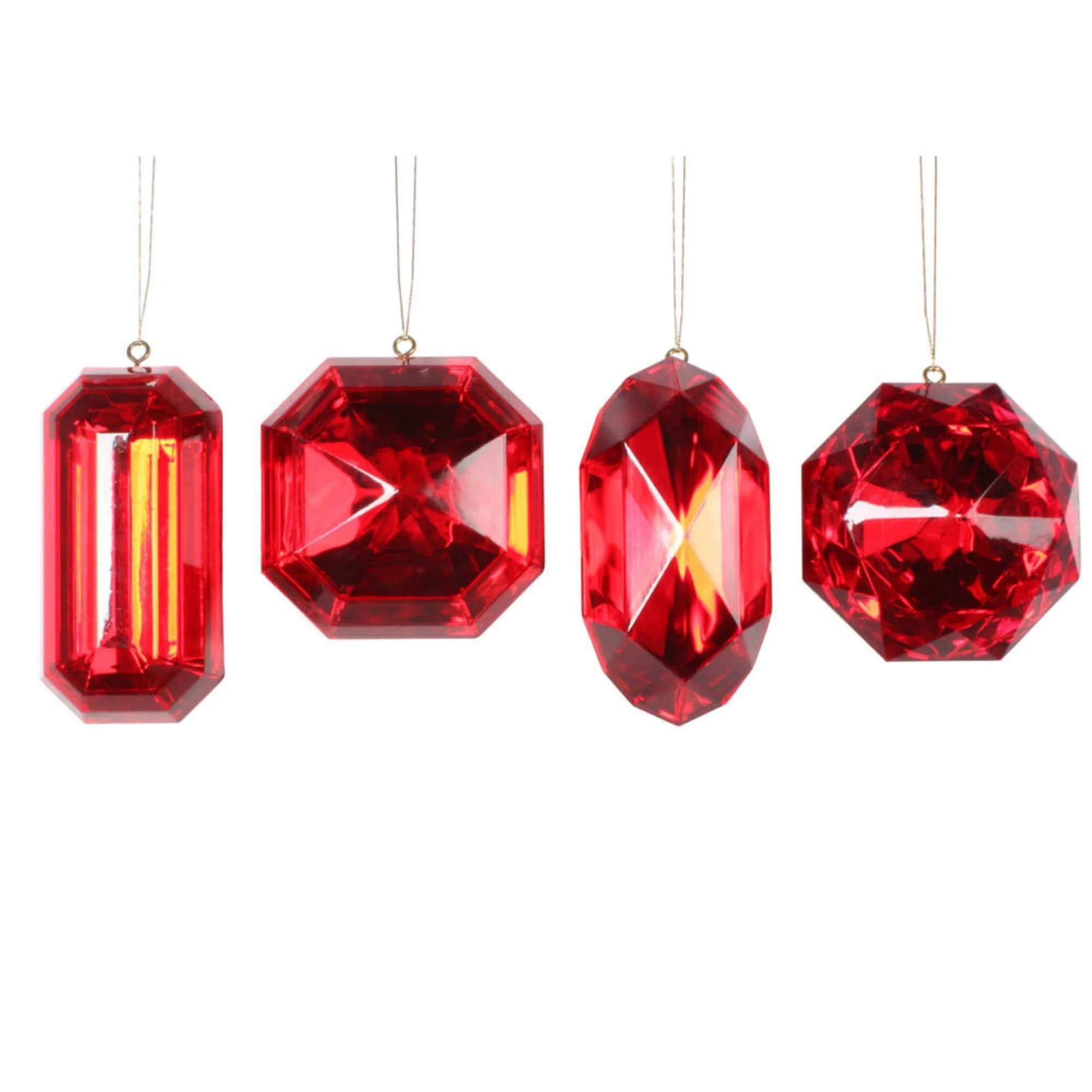 Red Jewel Ornament Set of 4, REd Jewel Ornaments, REd Ornamnets