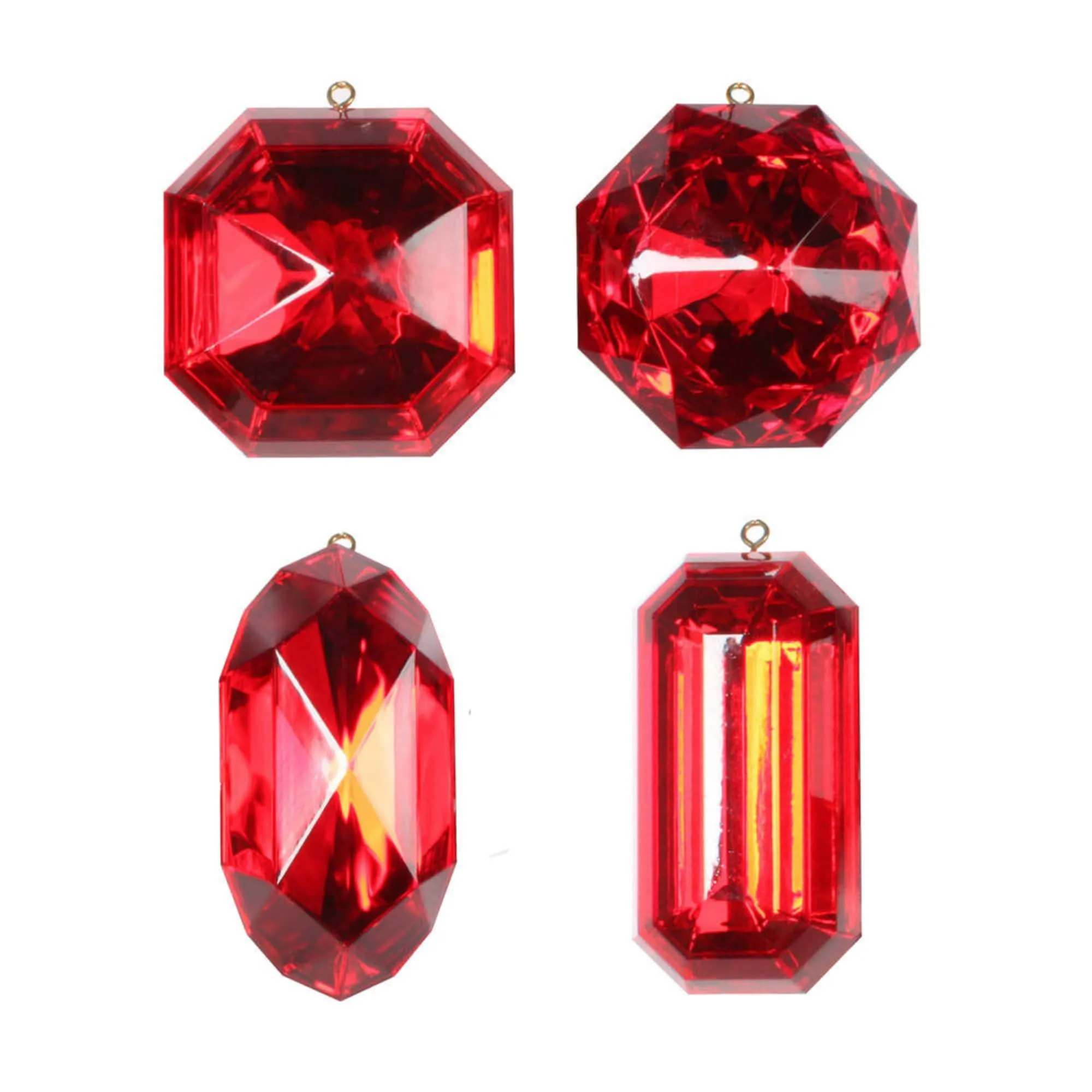 Red Jewel Ornament Set of 4, REd Jewel Ornaments, REd Ornamnets