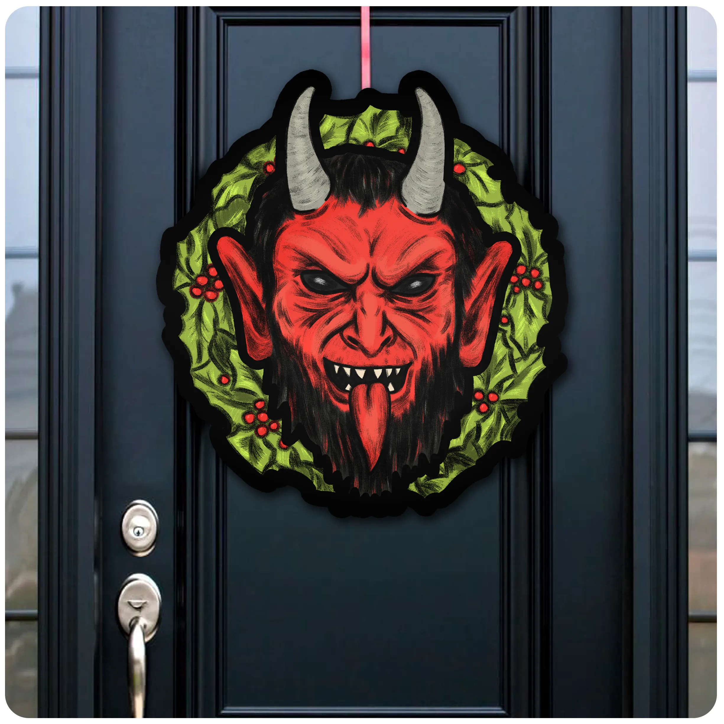 Retro Inspired Outdoor Krampus Christmas Wreath Yard Decoration