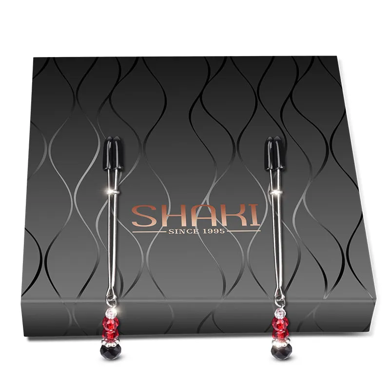 Shaki Black & Red Crystal Pendant Nipple Clamps