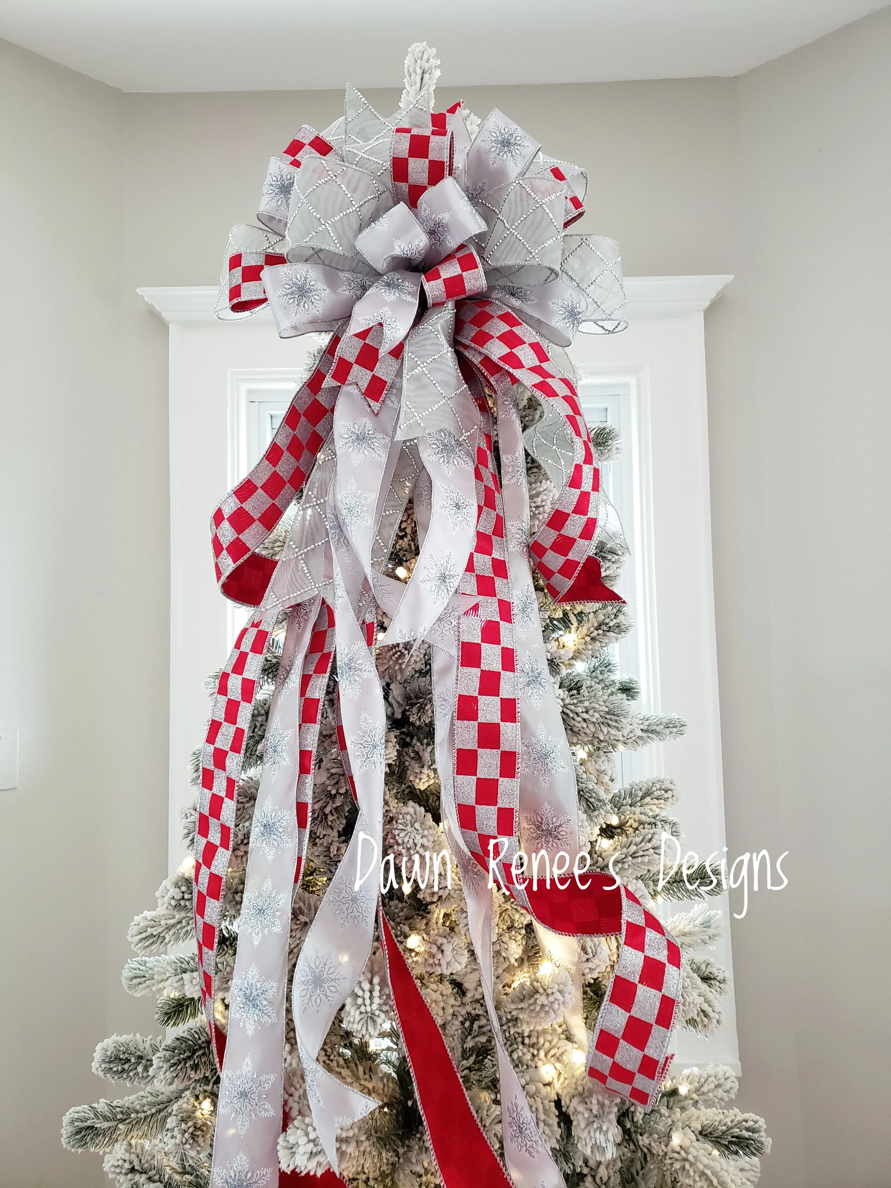 Silver Red Christmas Tree Topper Bow