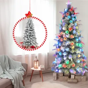 Snow Flocked Christmas Pine Tree Pre-Lit Ultra Bright Flashing Lights