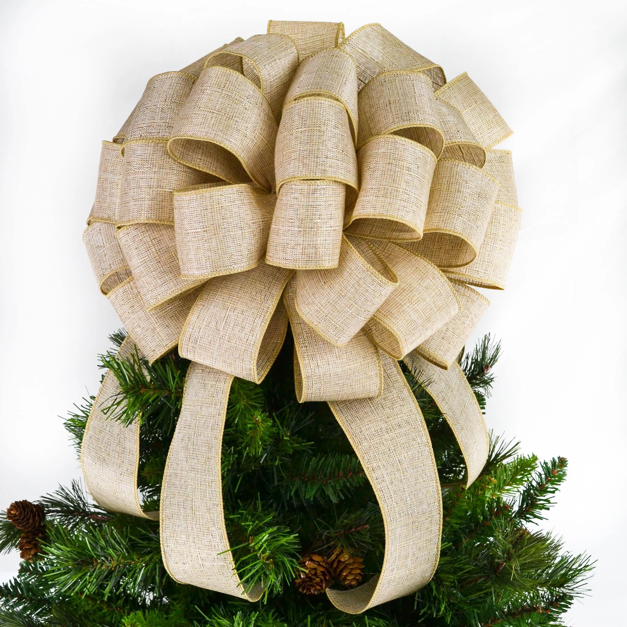 Solid Burlap Christmas Tree Bow Topper | Lantern Bow | Rustic Present Bow