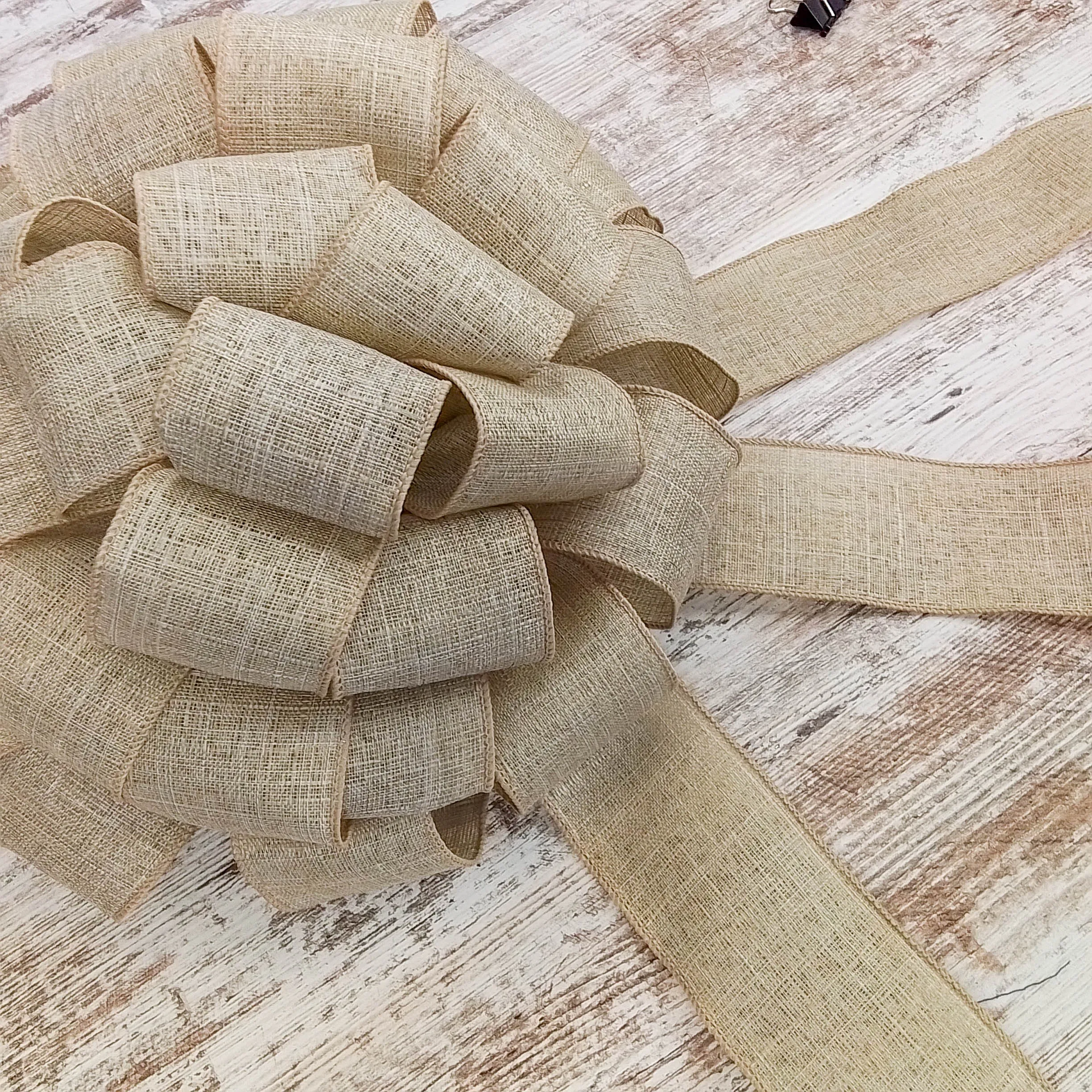 Solid Burlap Christmas Tree Bow Topper | Lantern Bow | Rustic Present Bow